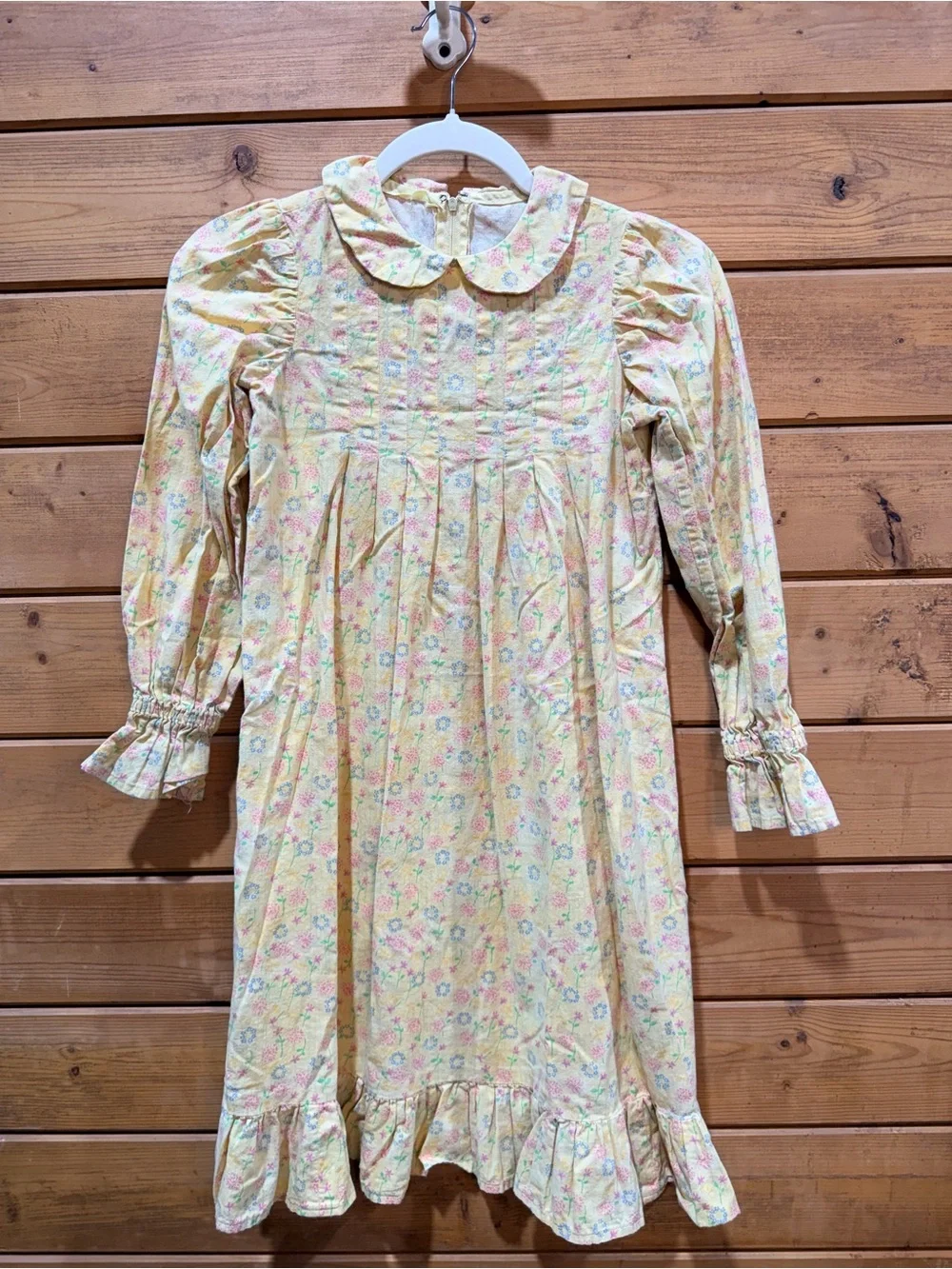 Handmade Girls Prairie Dress Approx Size 7/8 Yellow Floral Cottagecore Vintage